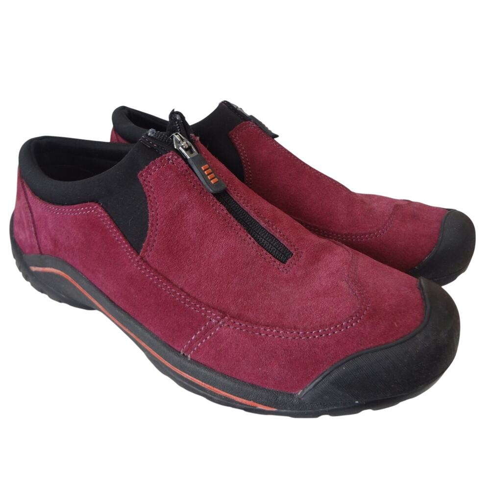 Lands End Burgundy Suede Comfort Shoe Zip Walking Outdoor Womens 10